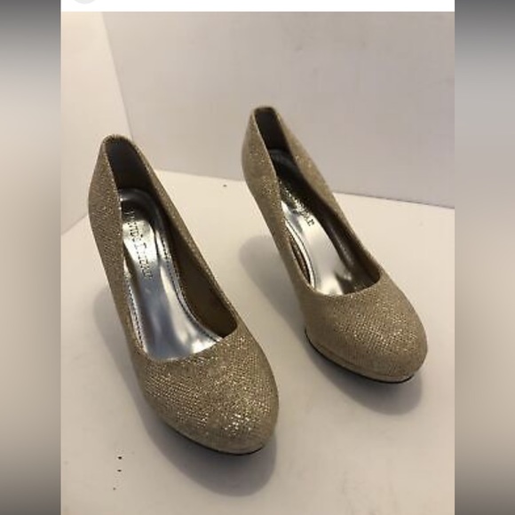 DAVIDS BRIDAL High Heel Glitter Mesh Pump Gold Arobin - Picture 3 of 5
